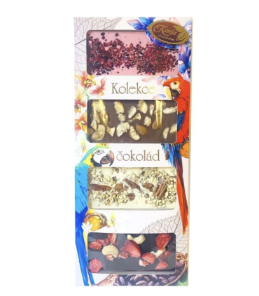 DARČEKOVÁ KOLEKCIA ČOKOLÁD S POSYPOM – MLIEČNA, HORKÁ, BIELA A JAHODOVÁ