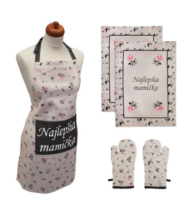 Najlepšia mamička – zástera, chňapka s magnetom a dve utierky