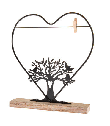 Kovová dekorácia – Strom s klipom na fotku a dreveným podstavcom