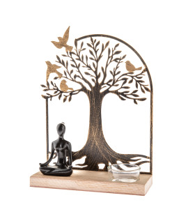 Kovový svietnik s dreveným podstavcom – Buddha